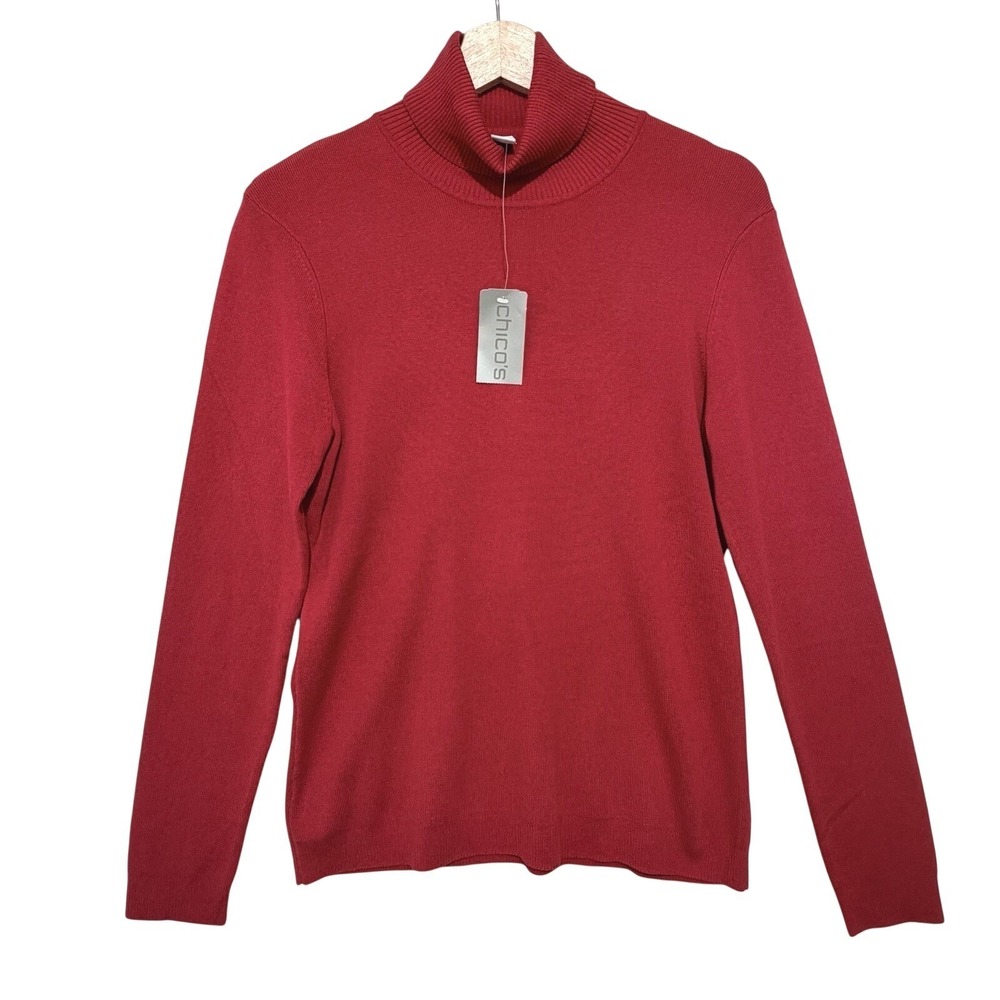 Chico's Women's Emerson Turtleneck Sweater Red Silk Blend Size 1 M Quiet Luxury